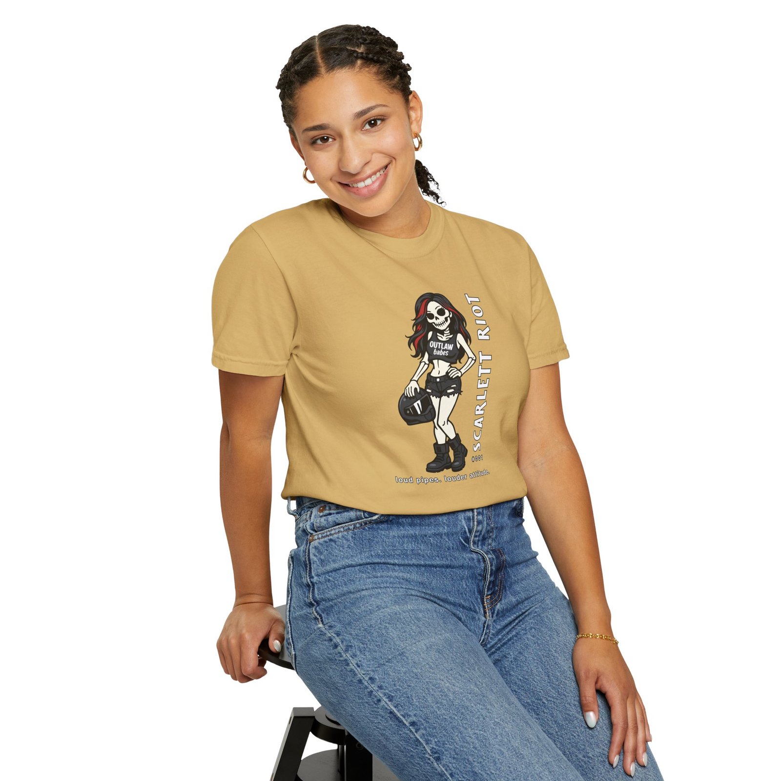 Scarlett Riot #001 - Skeleton Girl Collectible Tee - 'loud pipes. louder attitude' - Comfort Colors 1717 - Outlaw Babes T-Shirt - Image 12