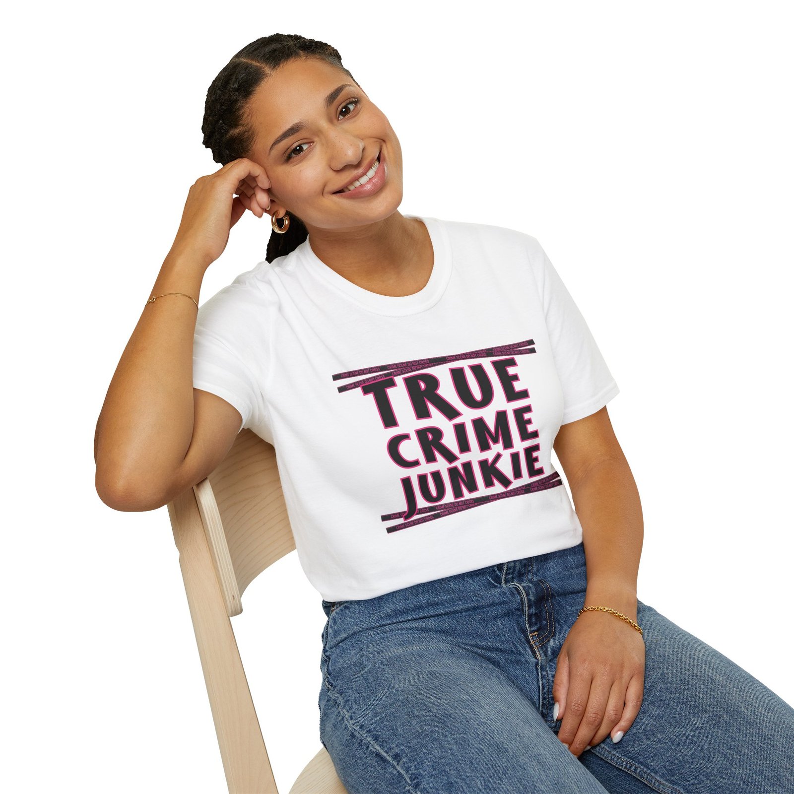 True Crime Junkie T-Shirt - Crime Scene Tape Tee - Do Not Cross - Black and Pink - Outlaw Babes - Image 2