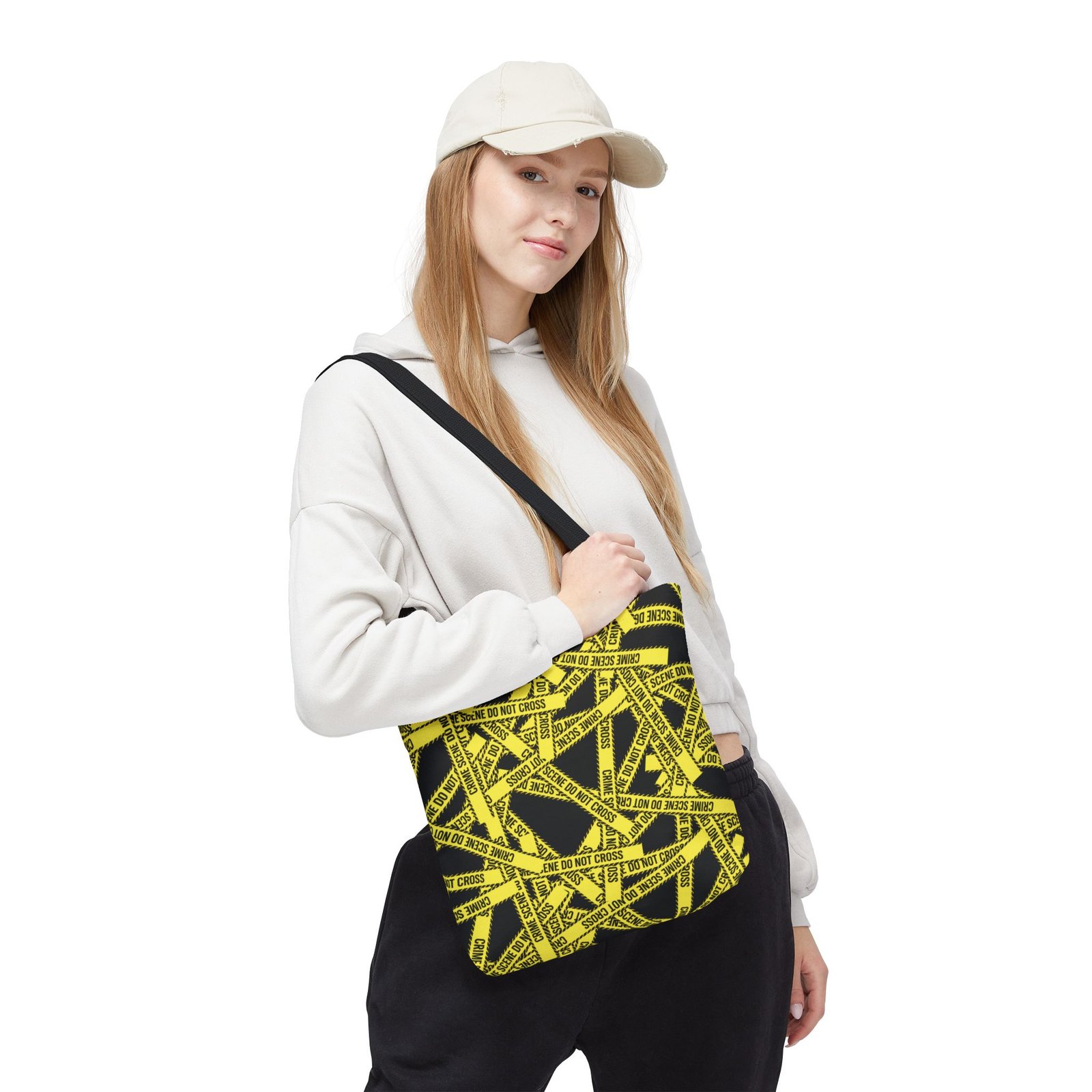 Tote Bag - Yellow on Black - 'Crime Scene' and 'Do Not Cross' on True Crime Scene Tape Pattern - Image 2