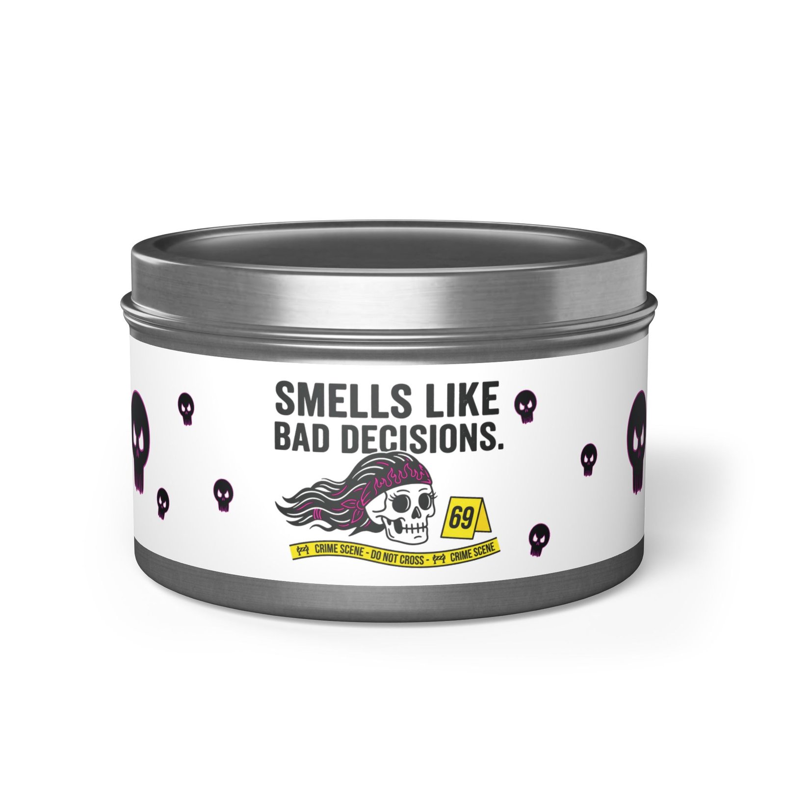Tin Candle - 'Smells Like Bad Decisions' Scented Tin Candle with Skull Design - Image 117