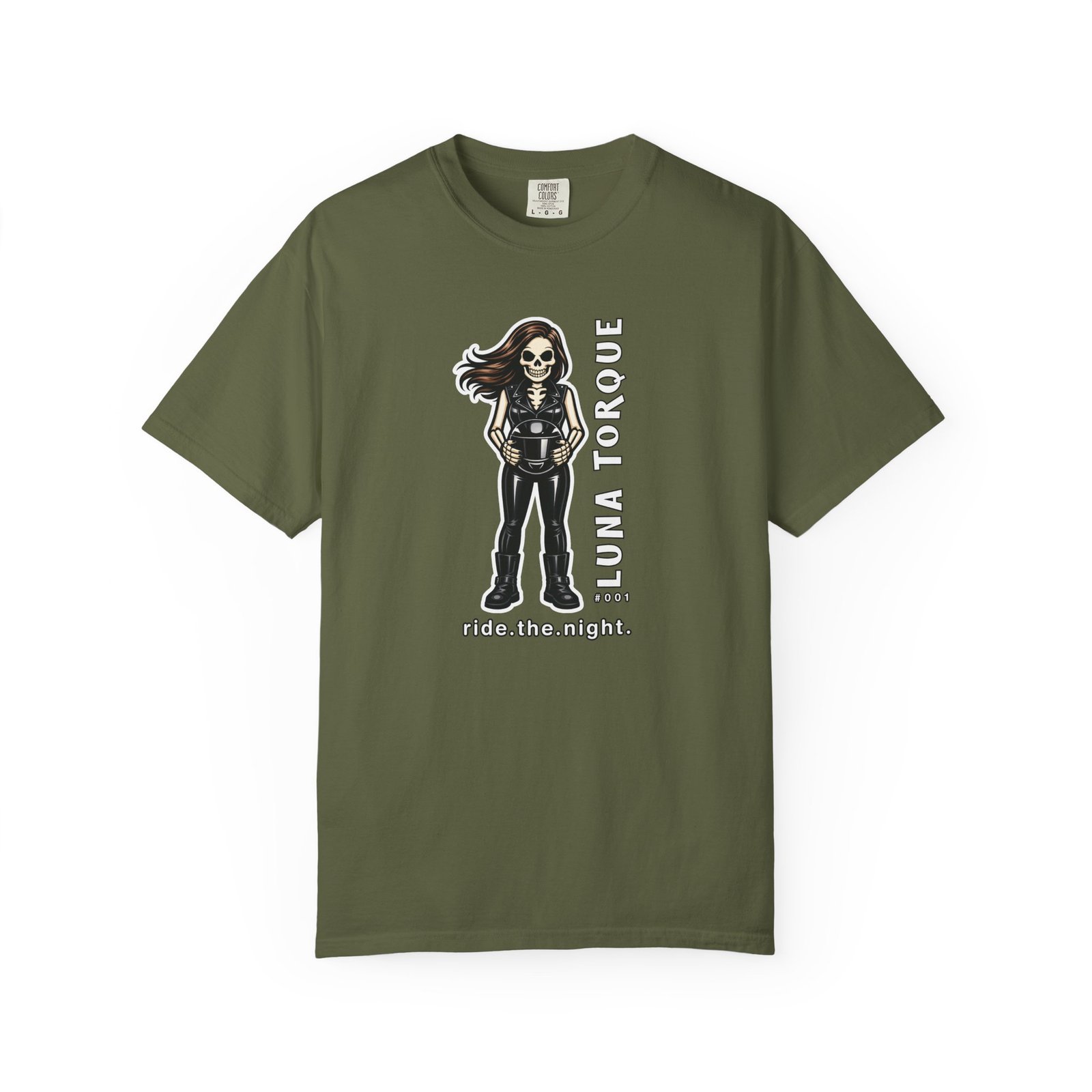 Luna Torque #001 - Skeleton Girl Collectible Tee - "ride.the.night" - Comfort Colors 1717 - Outlaw Babes T-Shirt - Image 8