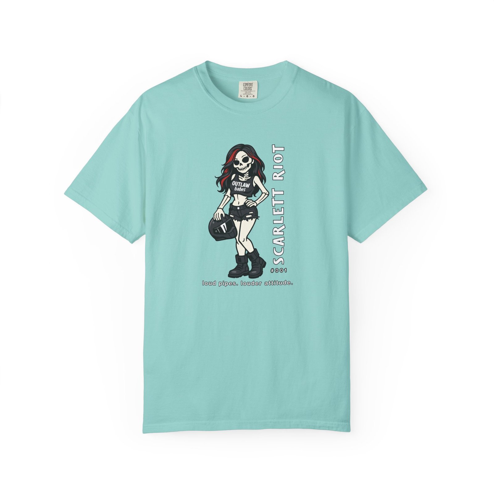 Scarlett Riot #001 - Skeleton Girl Collectible Tee - 'loud pipes. louder attitude' - Comfort Colors 1717 - Outlaw Babes T-Shirt - Image 15