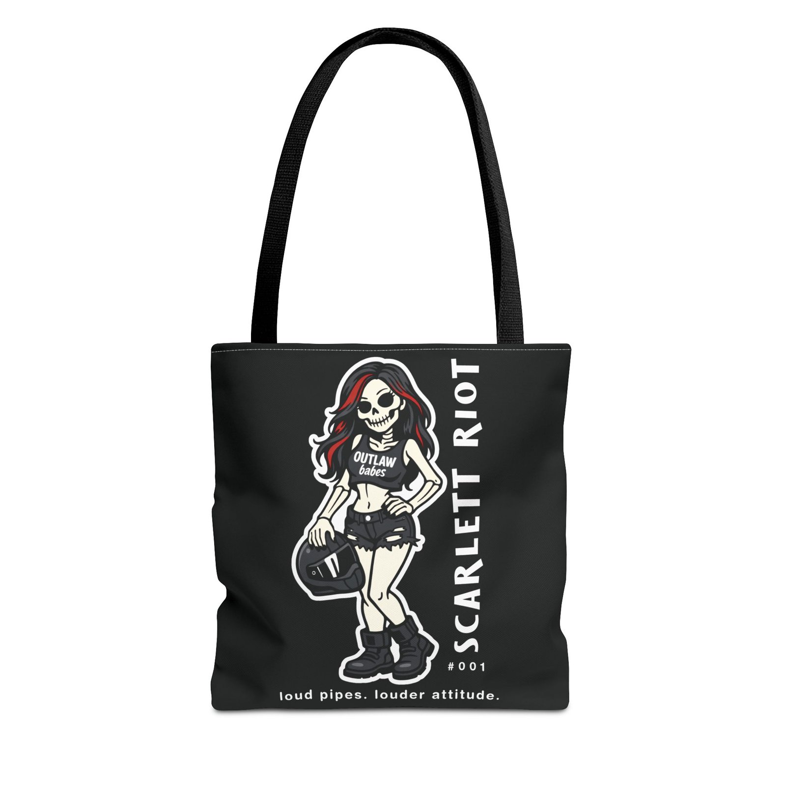 Tote Bag - Scarlett Riot #001 - 'loud pipes.louder attitude' - Skeleton Doll Wearing a Ball Cap - Collectible - Image 12