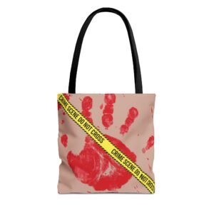 Tote Bag - Bloody Handprint on Flesh - 'Crime Scene' and 'Do Not Cross' on True Crime Scene Tape