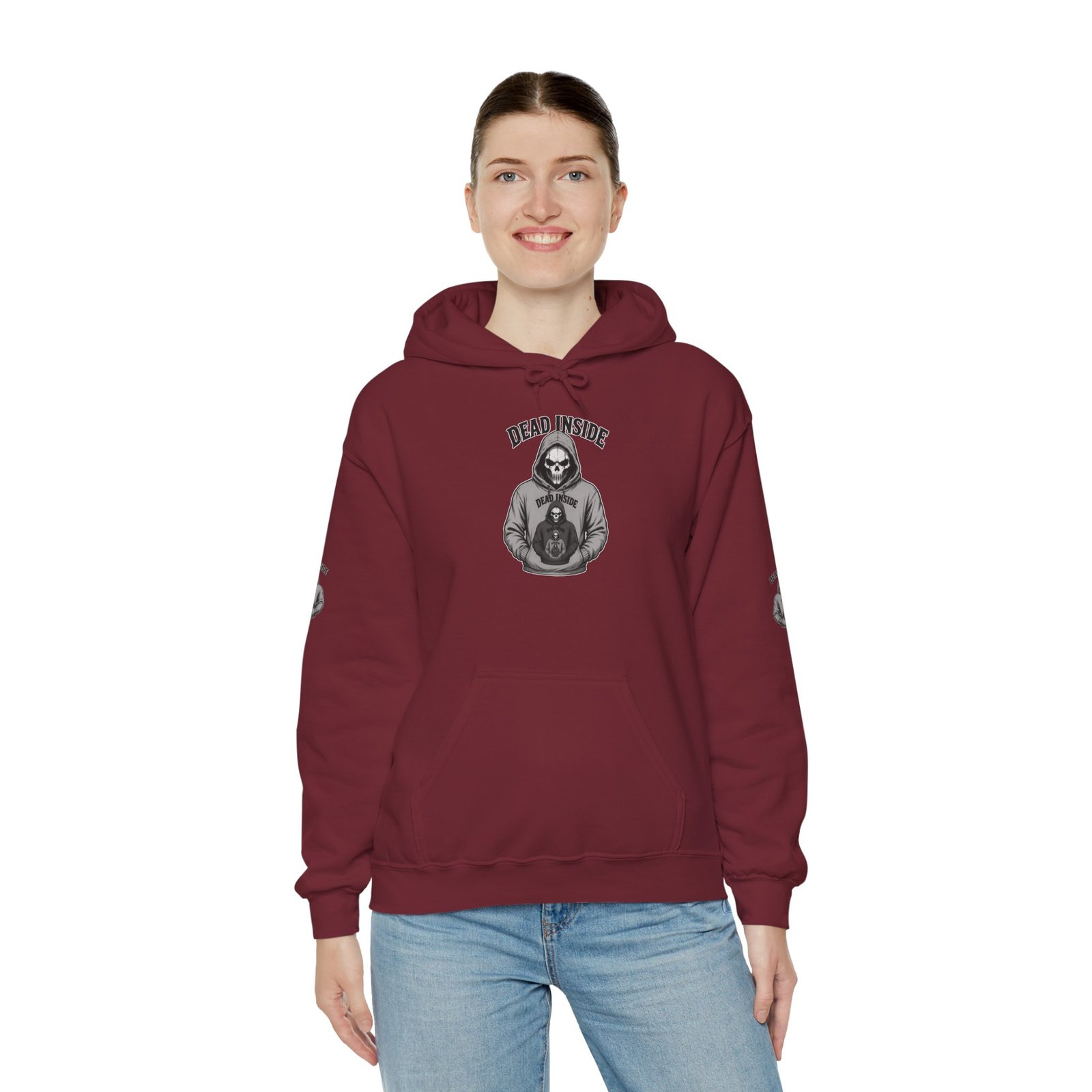 Hoodie - 'Dead Inside' Skeleton Wearing a of a Skeleton Wearing a Hoodie - Graphic Pullover - Image 12