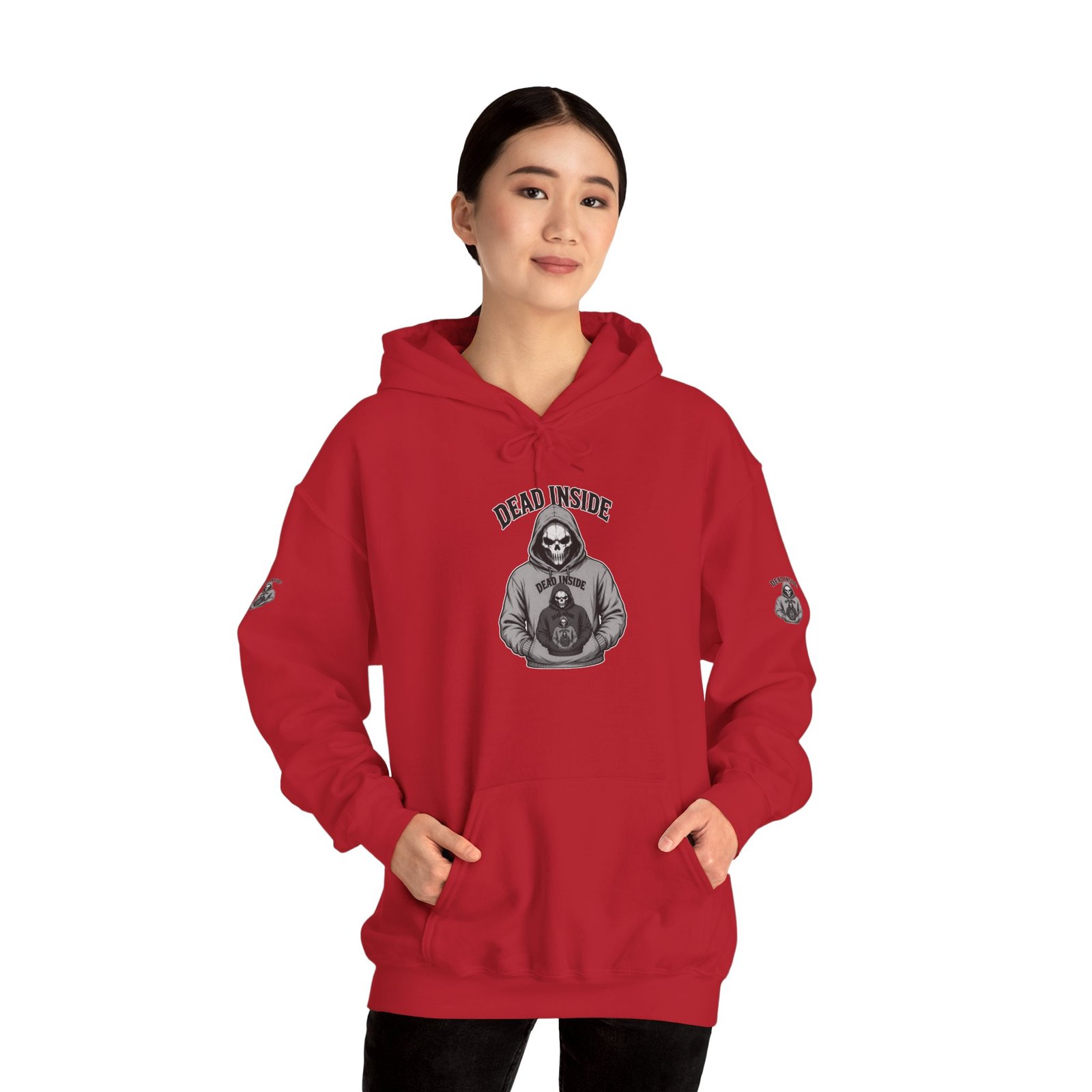 Hoodie - 'Dead Inside' Skeleton Wearing a of a Skeleton Wearing a Hoodie - Graphic Pullover - Image 2