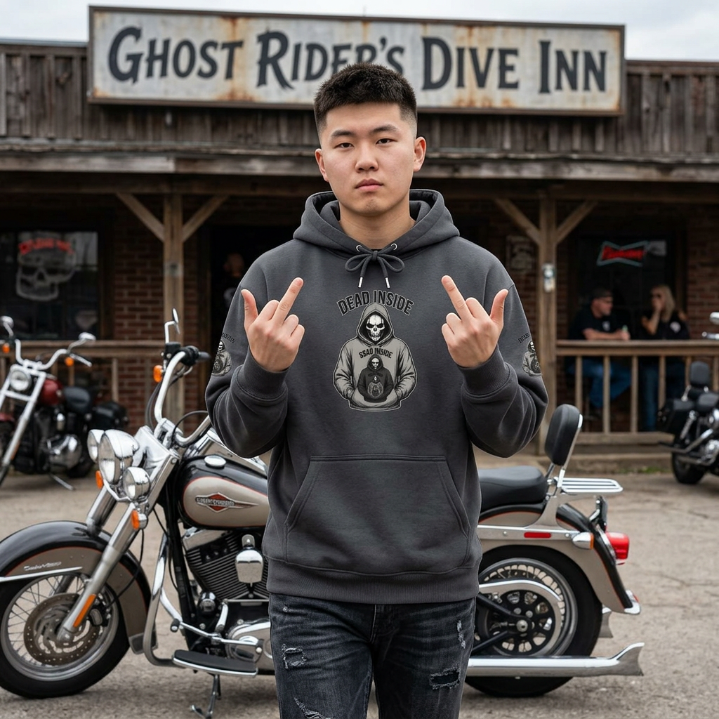 Hoodie - 'Dead Inside' Skeleton Wearing a of a Skeleton Wearing a Hoodie - Graphic Pullover