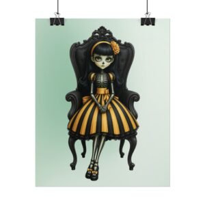Gothic Girl Throne Chair Poster - Sybil - Cute Skeleton Dress - Rolled Art Print