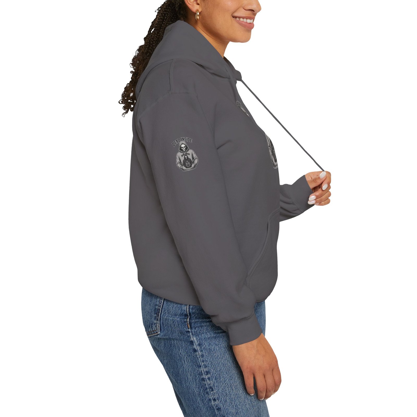 Hoodie - 'Dead Inside' Skeleton Wearing a of a Skeleton Wearing a Hoodie - Graphic Pullover - Image 7