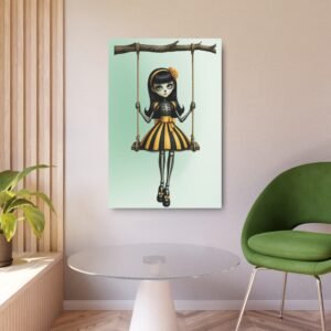 Metal Art Sign - Sybil - Gothic Girl Swing Poster - Cute Skeleton Dress - Outlaw Babes