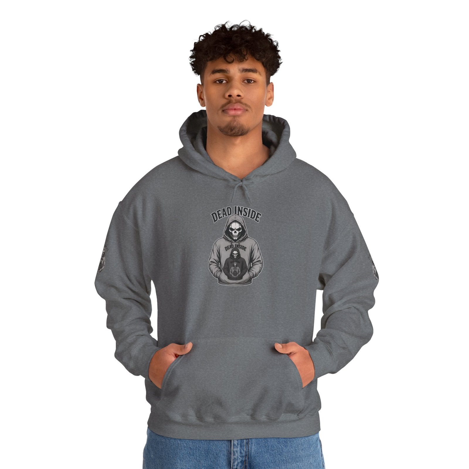 Hoodie - 'Dead Inside' Skeleton Wearing a of a Skeleton Wearing a Hoodie - Graphic Pullover - Image 10