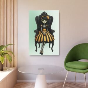 Metal Art Sign - Sybil - Gothic Girl Throne Chair Poster - Cute Skeleton Dress - Outlaw Babes