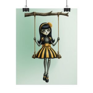 Gothic Girl Swing Poster - Sybil - Cute Skeleton Dress - Rolled Art Print