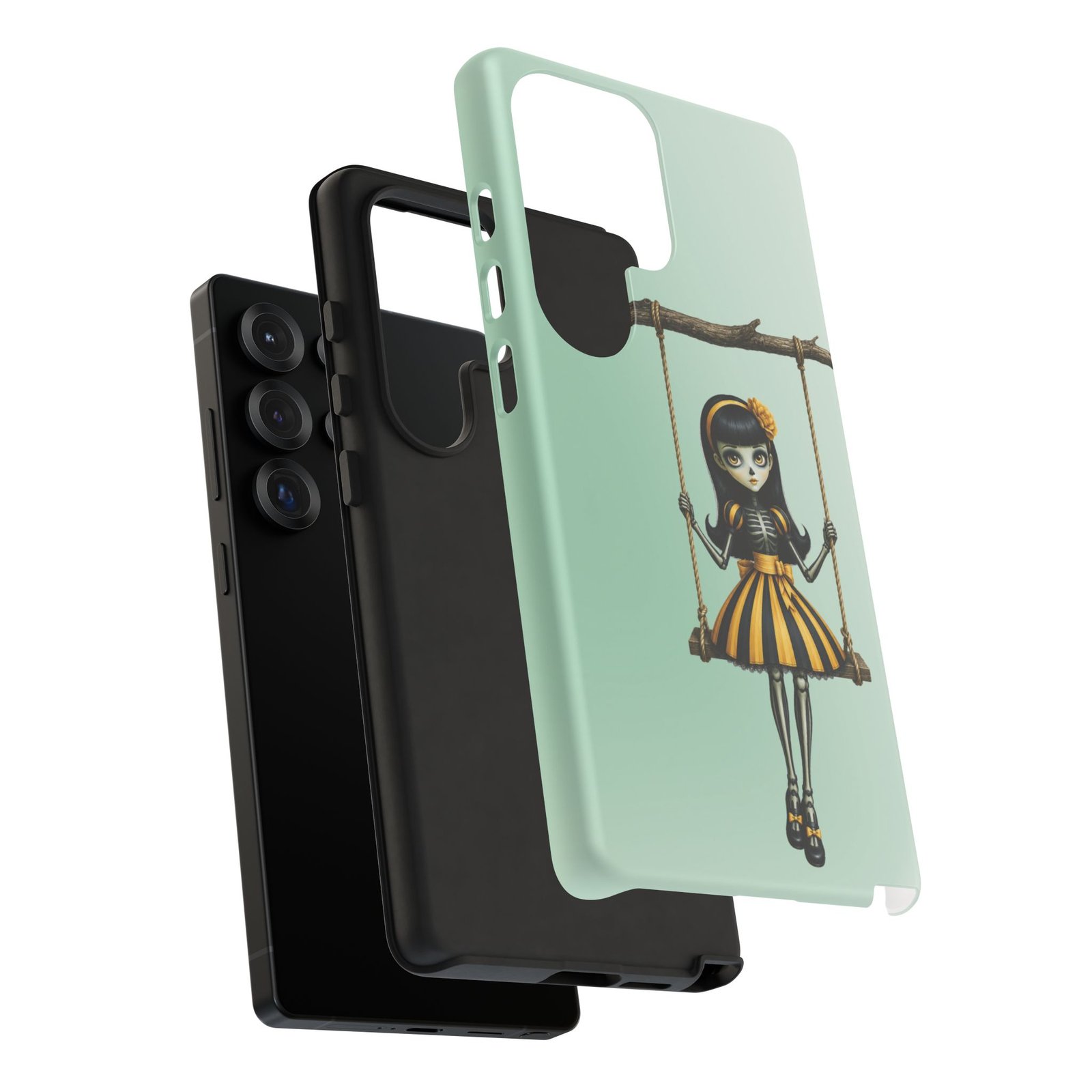 Cute Gothic Skeleton Girl Swing Phone Case – Mint Green Protective Phone Cover - Samsung Galaxy S24 S25 - Image 20