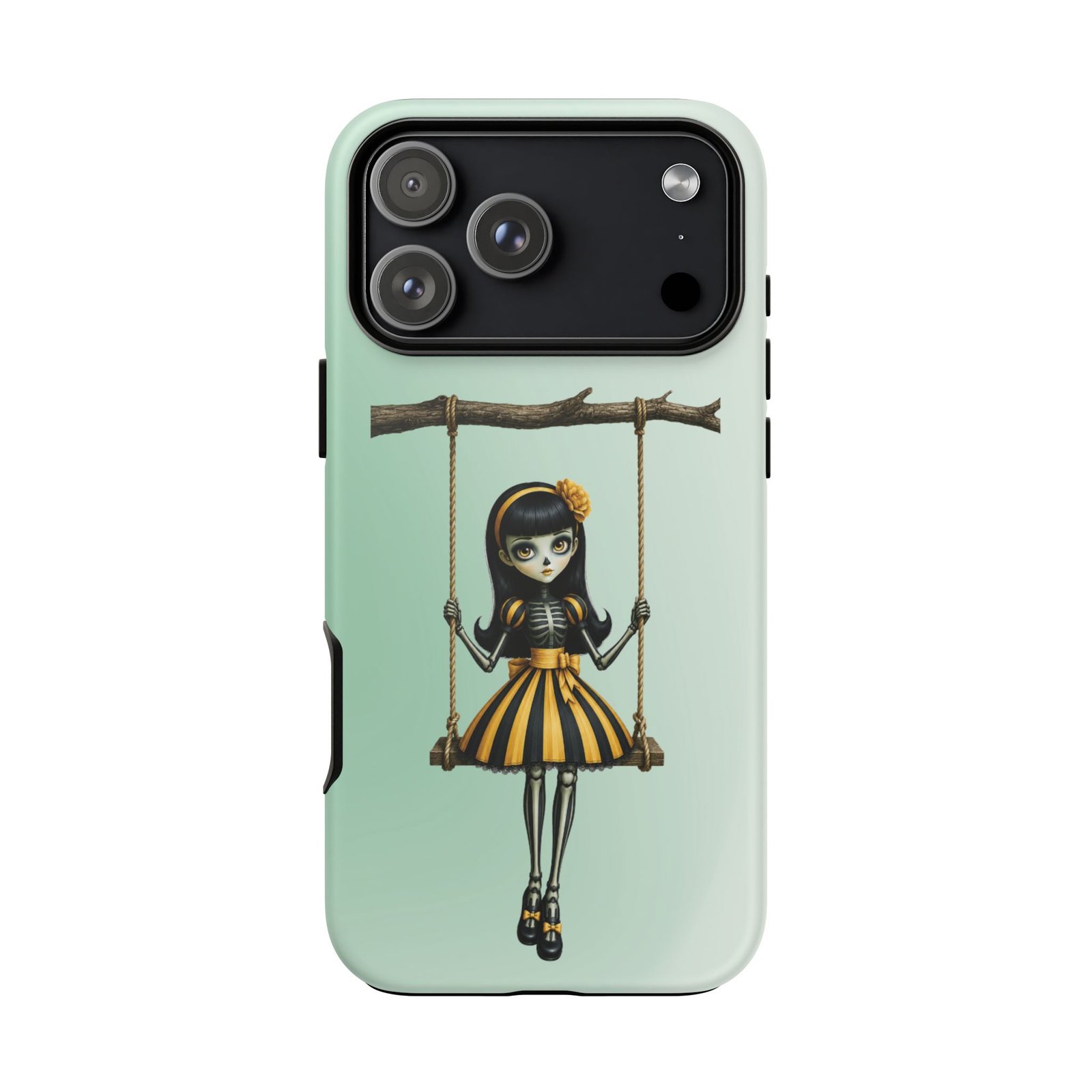 Cute Gothic Skeleton Girl Swing Phone Case – Mint Green Protective Phone Cover - iPhone 16 17 - Image 15
