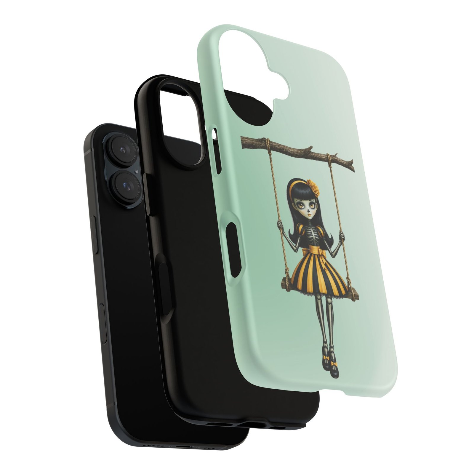 Cute Gothic Skeleton Girl Swing Phone Case – Mint Green Protective Phone Cover - iPhone 16 17 - Image 4