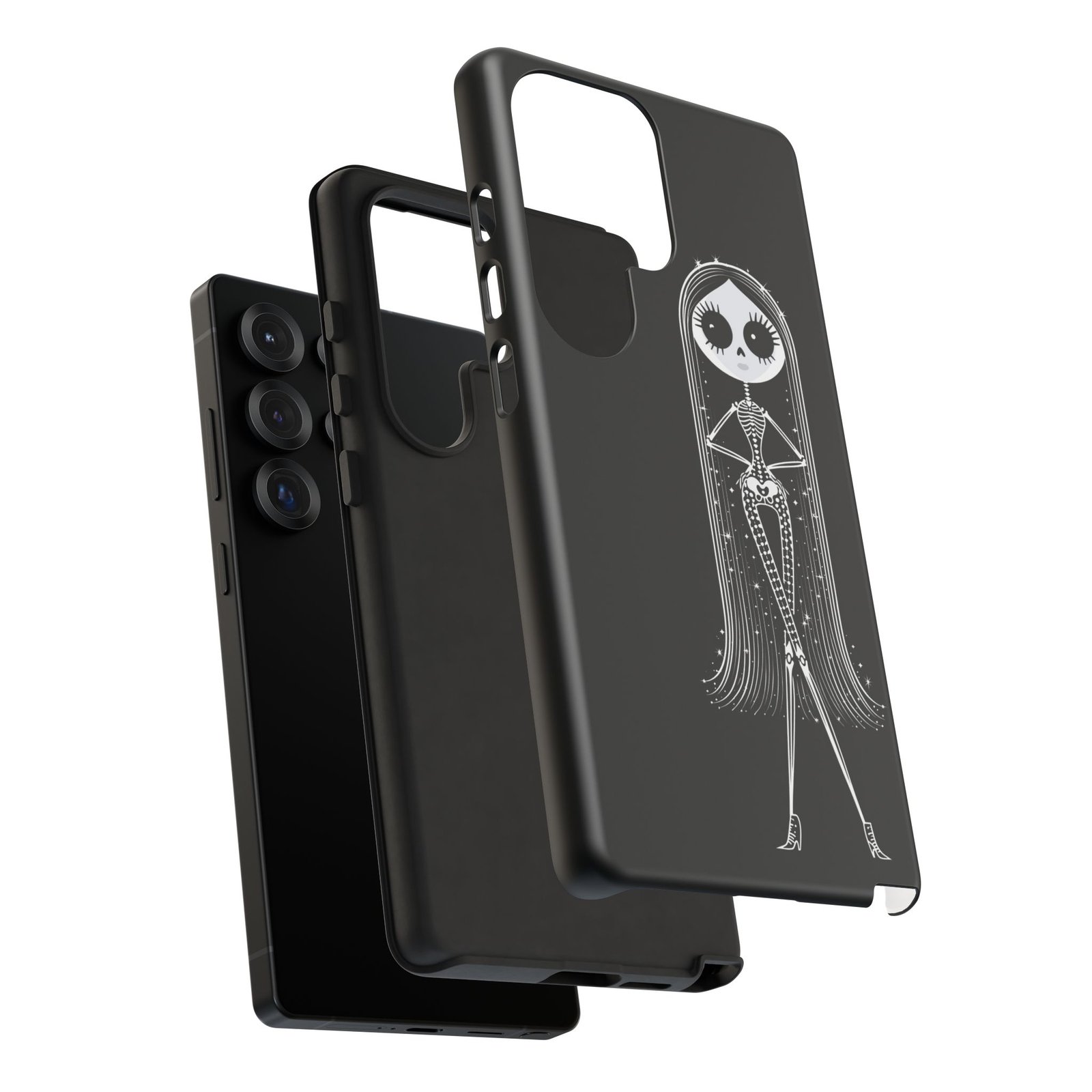 Cute Gothic Skeleton Girl Swing Phone Case – White on Black - Protective Phone Cover - Samsung Galaxy S24 S25 - Image 20
