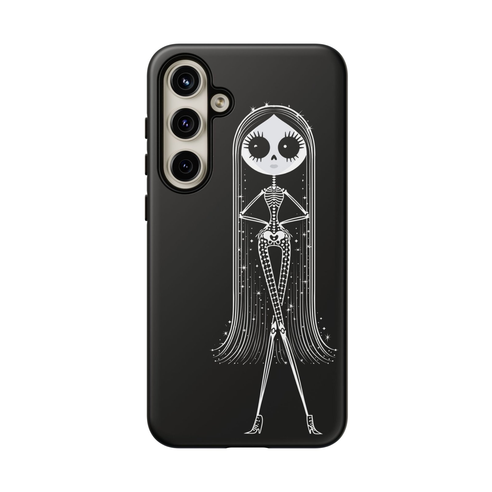 Cute Gothic Skeleton Girl Swing Phone Case – White on Black - Protective Phone Cover - Samsung Galaxy S24 S25 - Image 7