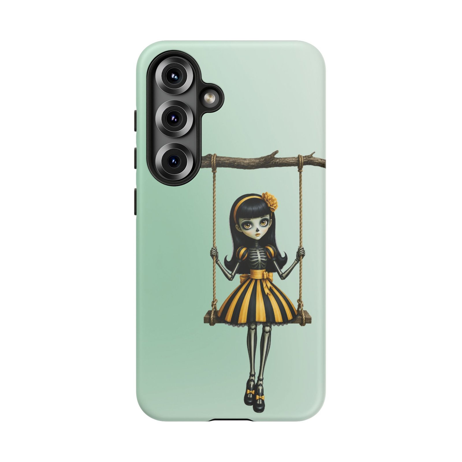 Cute Gothic Skeleton Girl Swing Phone Case – Mint Green Protective Phone Cover - Samsung Galaxy S24 S25 - Image 13