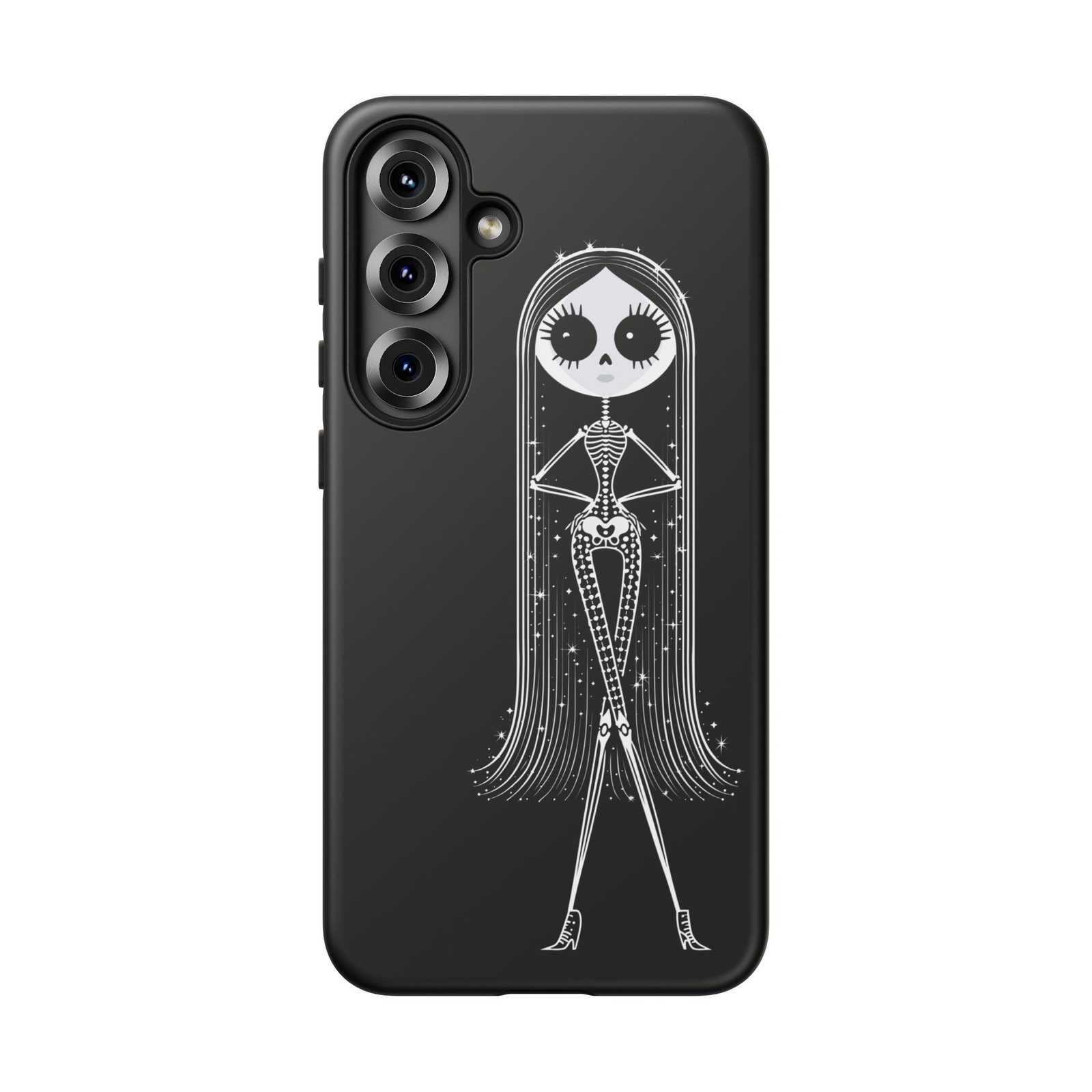 Cute Gothic Skeleton Girl Swing Phone Case – White on Black - Protective Phone Cover - Samsung Galaxy S24 S25 - Image 16