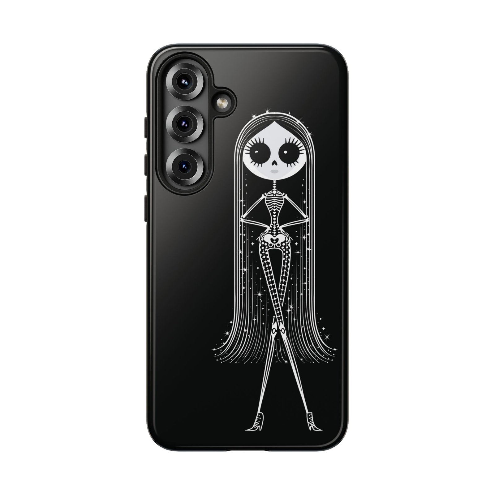 Cute Gothic Skeleton Girl Swing Phone Case – White on Black - Protective Phone Cover - Samsung Galaxy S24 S25 - Image 14