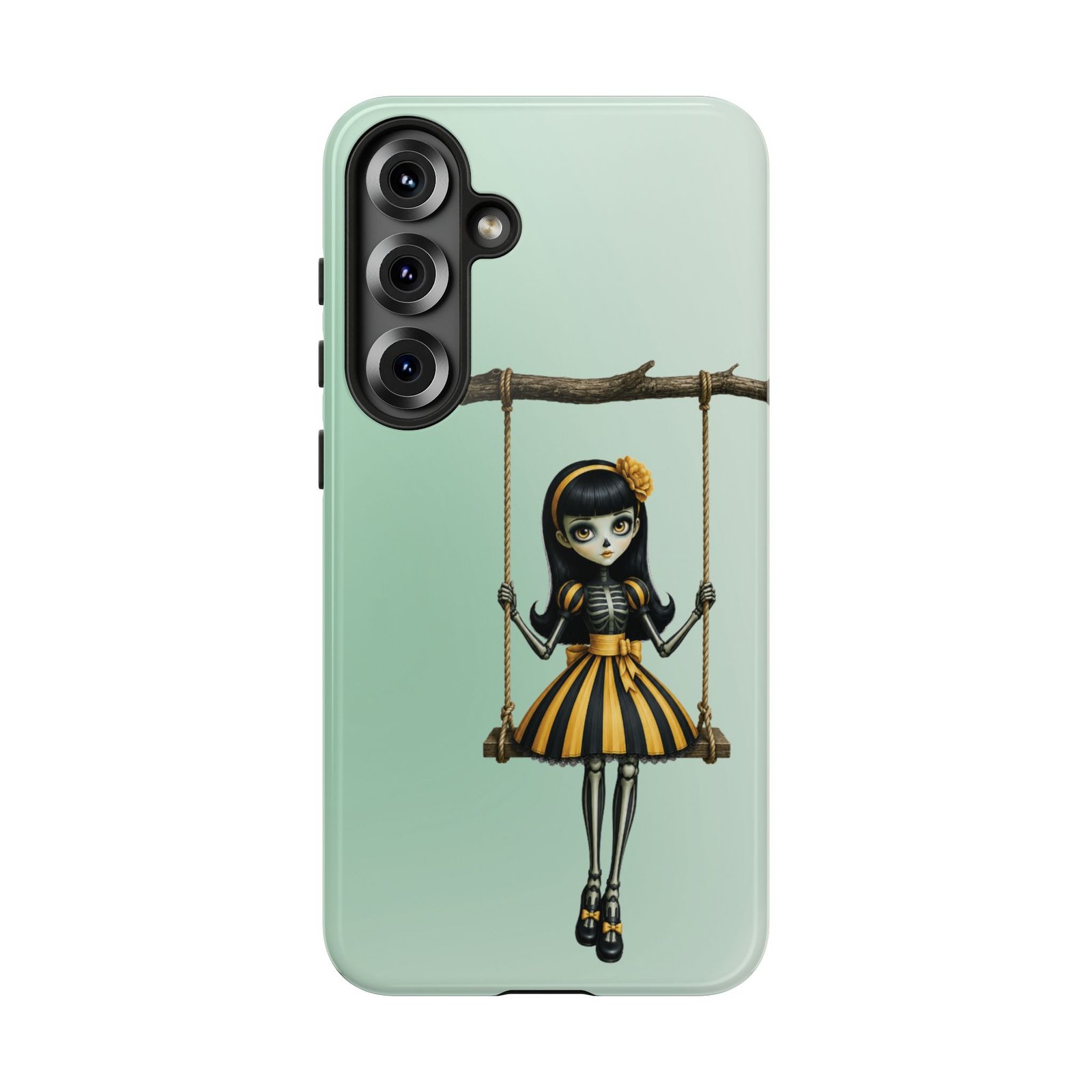Cute Gothic Skeleton Girl Swing Phone Case – Mint Green Protective Phone Cover - Samsung Galaxy S24 S25 - Image 14