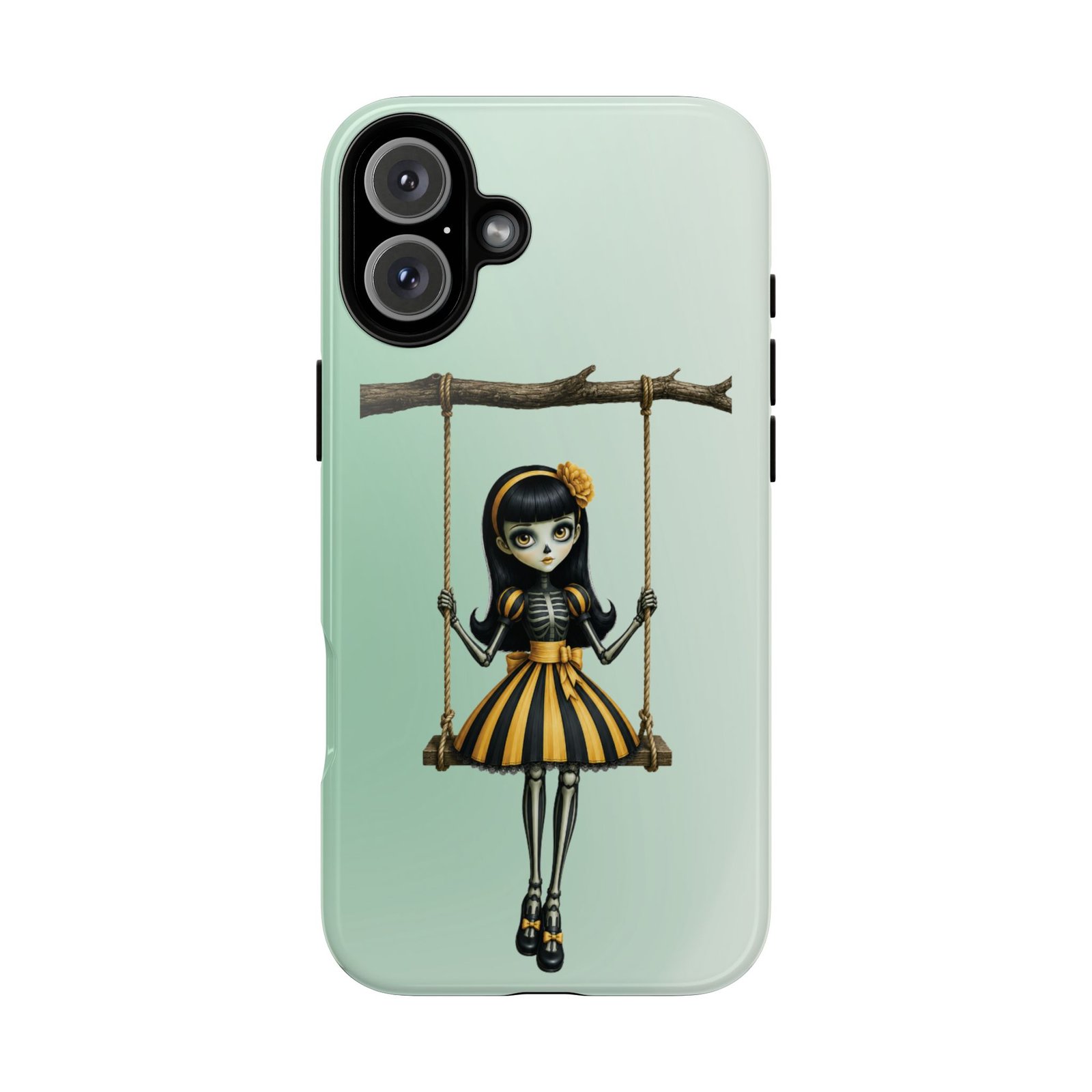 Cute Gothic Skeleton Girl Swing Phone Case – Mint Green Protective Phone Cover - iPhone 16 17 - Image 5