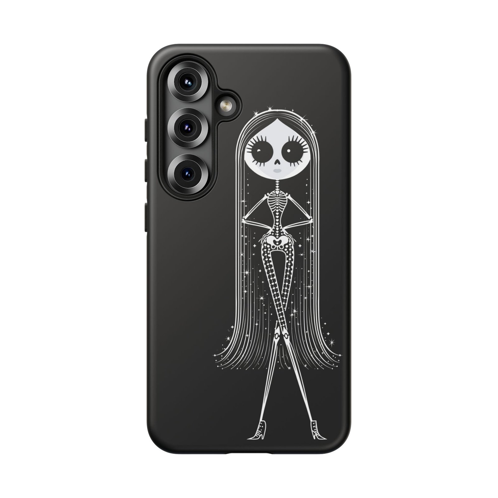 Cute Gothic Skeleton Girl Swing Phone Case – White on Black - Protective Phone Cover - Samsung Galaxy S24 S25 - Image 13
