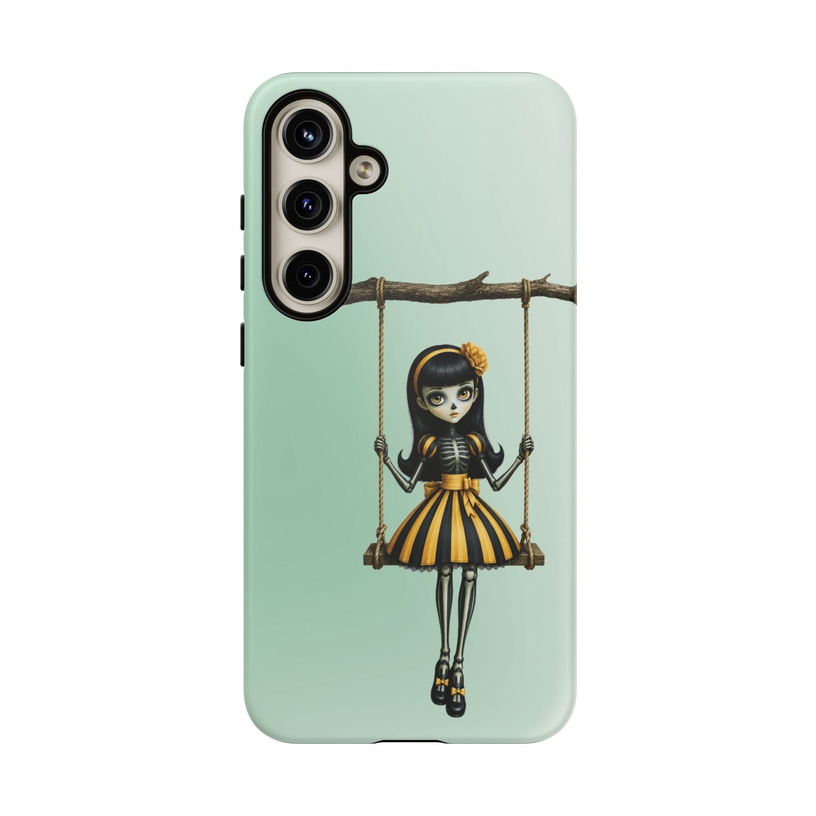 Cute Gothic Skeleton Girl Swing Phone Case – Mint Green Protective Phone Cover - Samsung Galaxy S24 S25 - Image 7
