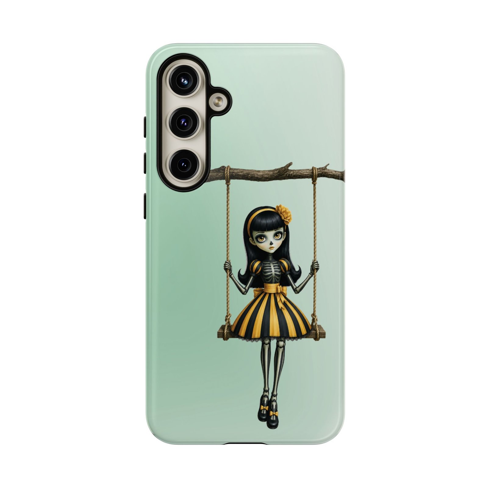 Cute Gothic Skeleton Girl Swing Phone Case – Mint Green Protective Phone Cover - Samsung Galaxy S24 S25 - Image 5