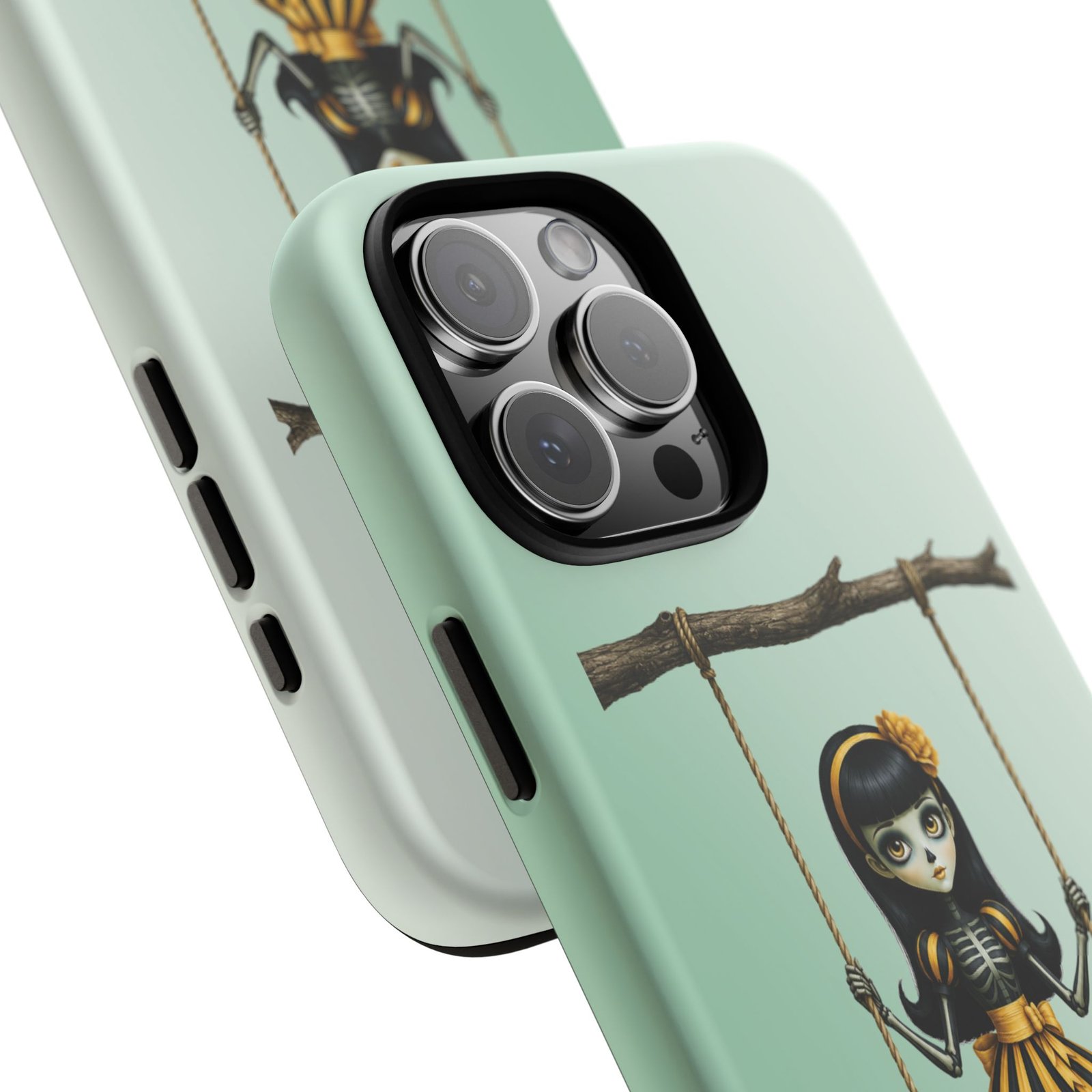 Cute Gothic Skeleton Girl Swing Phone Case – Mint Green Protective Phone Cover - iPhone 16 17 - Image 11