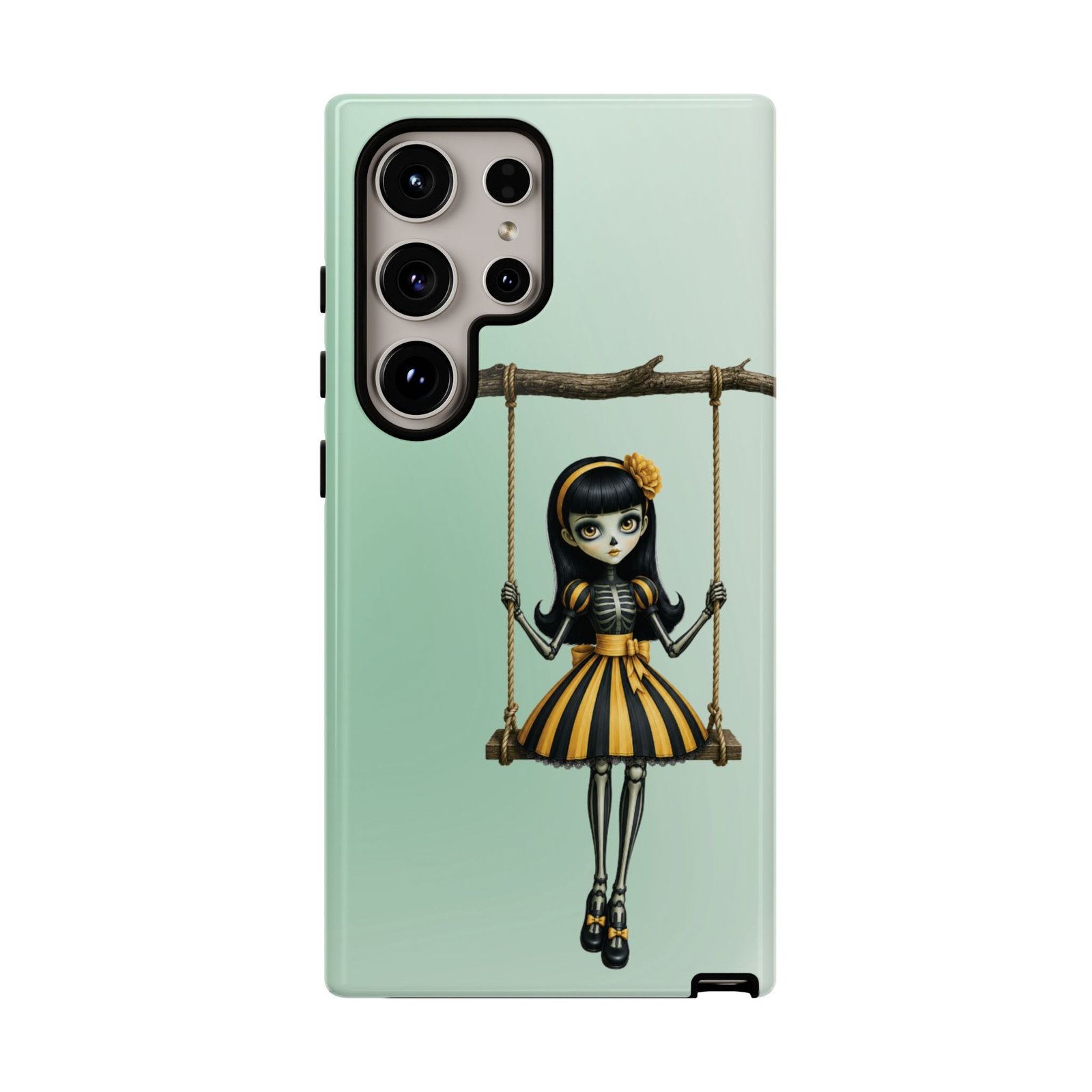 Cute Gothic Skeleton Girl Swing Phone Case – Mint Green Protective Phone Cover - Samsung Galaxy S24 S25 - Image 9