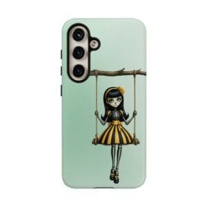 Cute Gothic Skeleton Girl Swing Phone Case – Mint Green Protective Phone Cover - Samsung Galaxy S24 S25