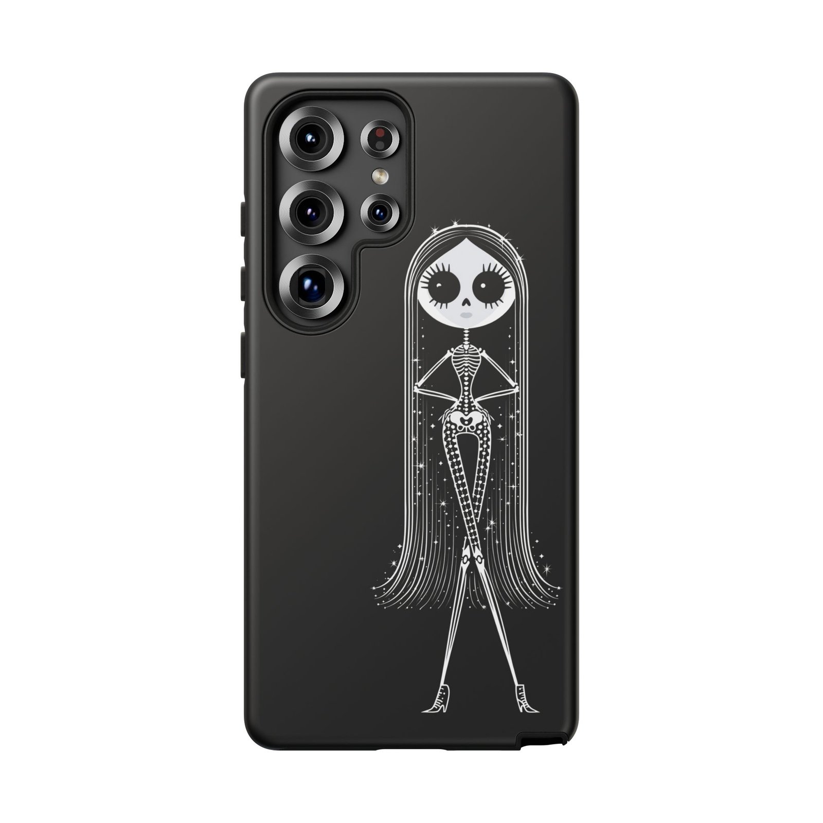 Cute Gothic Skeleton Girl Swing Phone Case – White on Black - Protective Phone Cover - Samsung Galaxy S24 S25 - Image 19