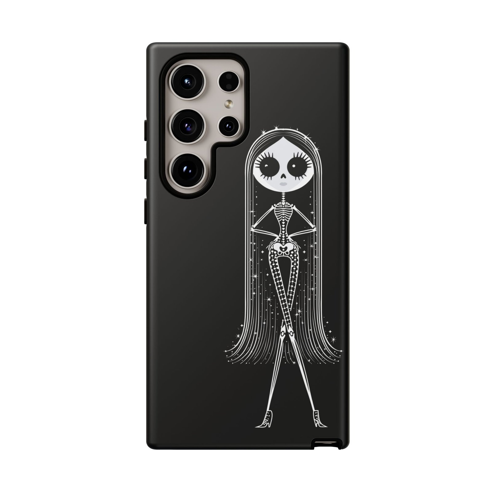 Cute Gothic Skeleton Girl Swing Phone Case – White on Black - Protective Phone Cover - Samsung Galaxy S24 S25 - Image 11