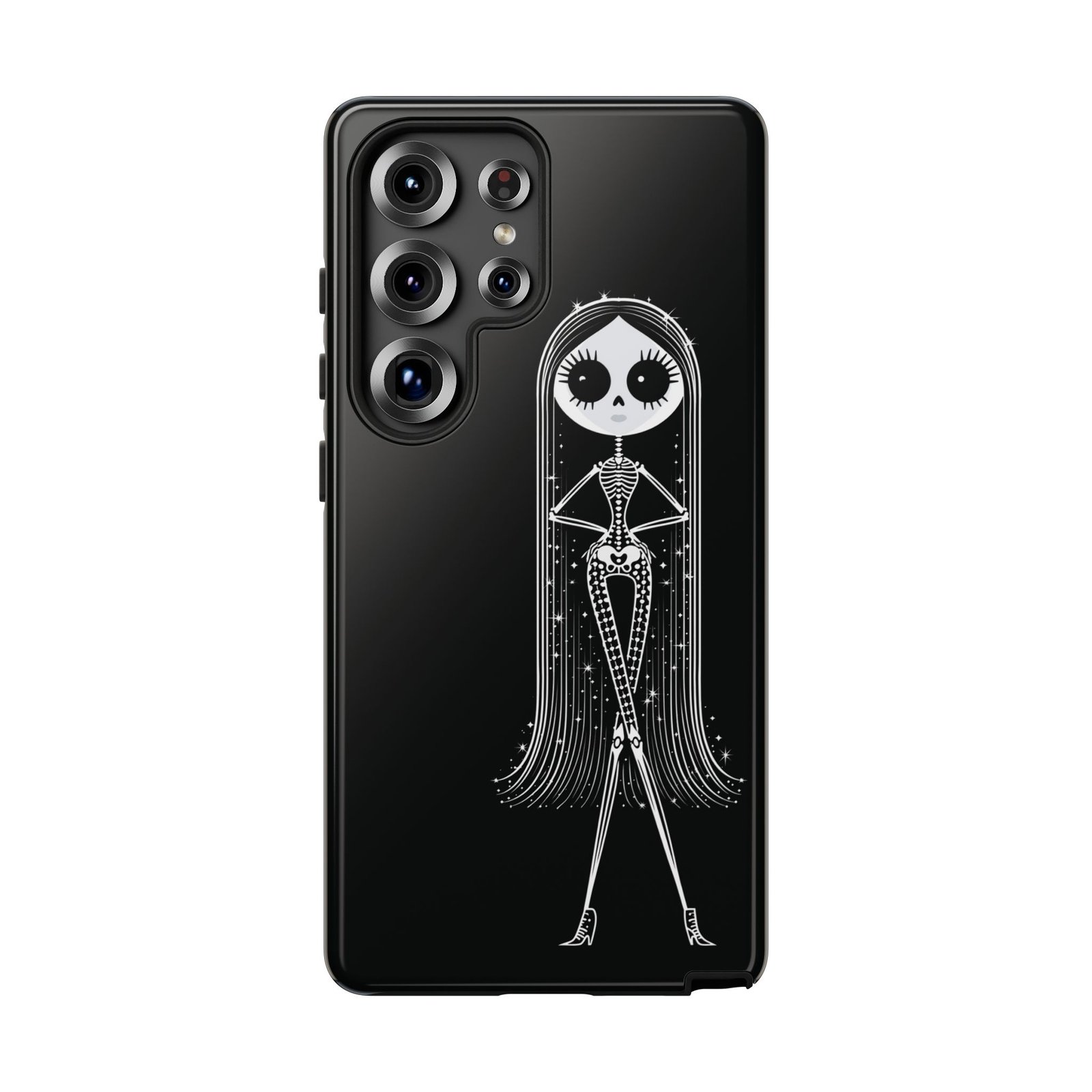 Cute Gothic Skeleton Girl Swing Phone Case – White on Black - Protective Phone Cover - Samsung Galaxy S24 S25 - Image 18