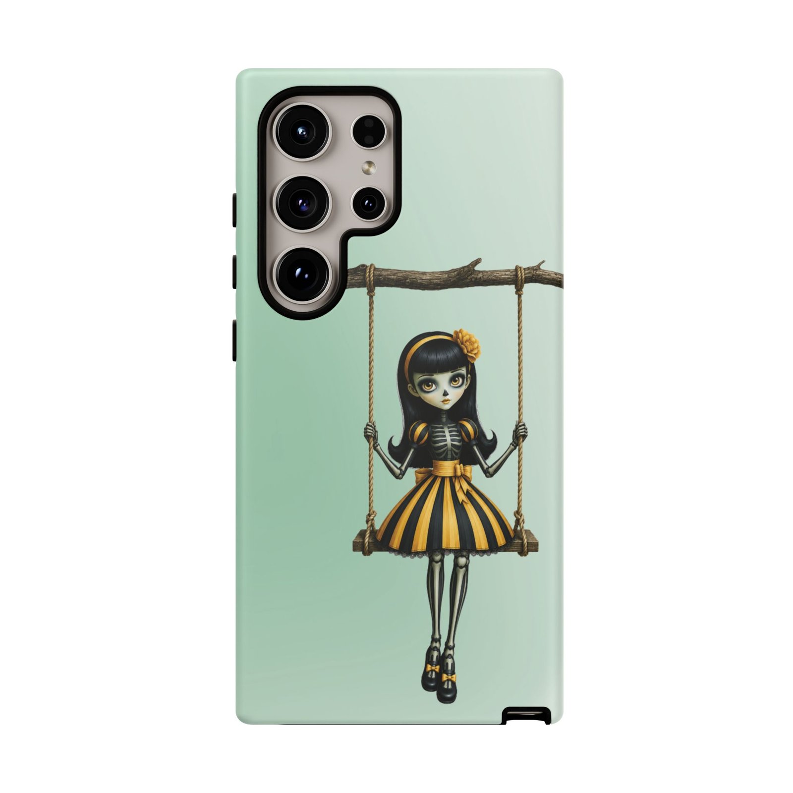 Cute Gothic Skeleton Girl Swing Phone Case – Mint Green Protective Phone Cover - Samsung Galaxy S24 S25 - Image 11