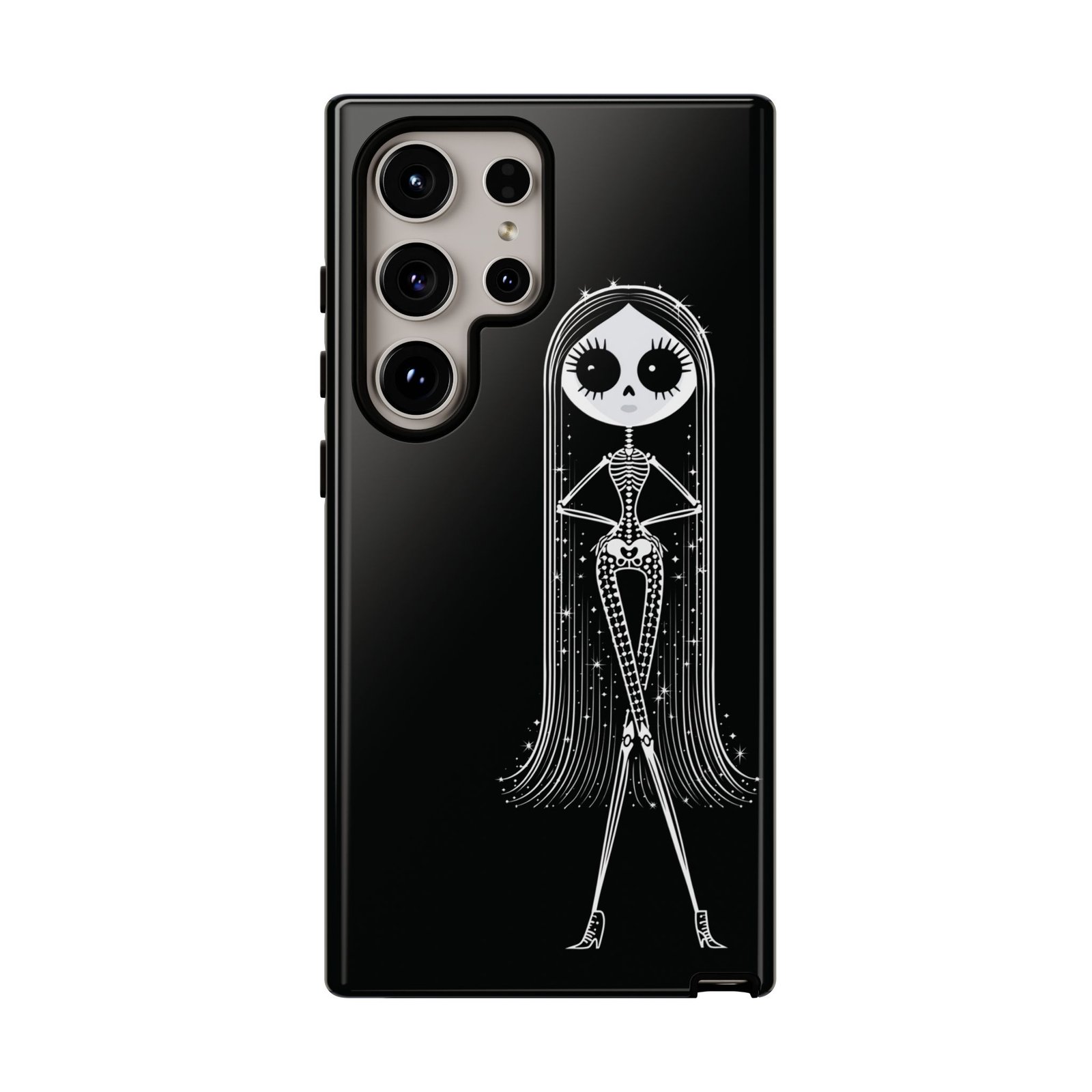 Cute Gothic Skeleton Girl Swing Phone Case – White on Black - Protective Phone Cover - Samsung Galaxy S24 S25 - Image 9