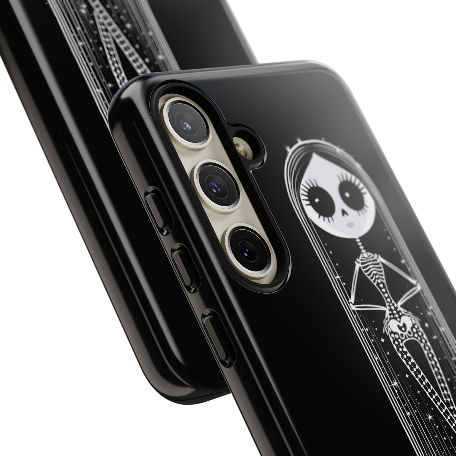 Cute Gothic Skeleton Girl Swing Phone Case – White on Black - Protective Phone Cover - Samsung Galaxy S24 S25 - Image 6