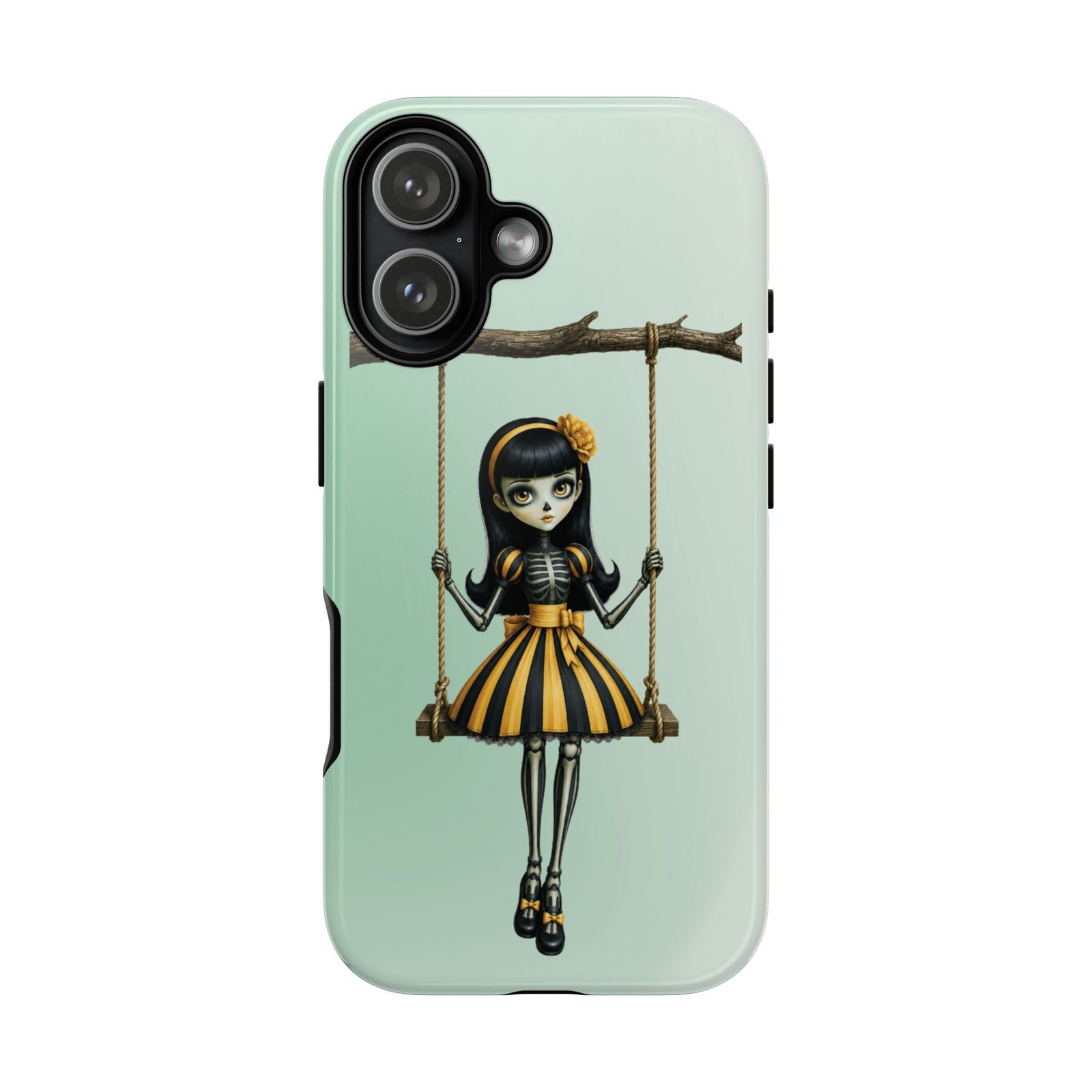 Cute Gothic Skeleton Girl Swing Phone Case – Mint Green Protective Phone Cover - iPhone 16 17 - Image 12