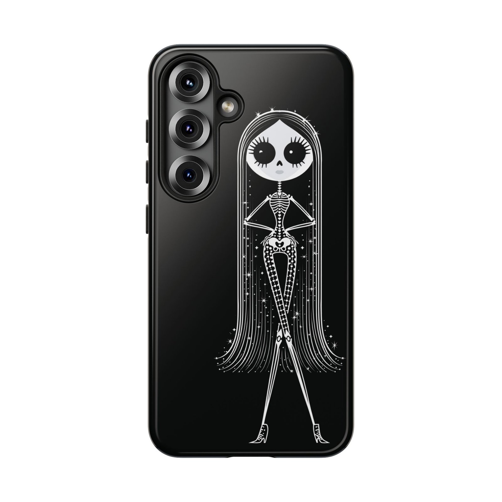Cute Gothic Skeleton Girl Swing Phone Case – White on Black - Protective Phone Cover - Samsung Galaxy S24 S25 - Image 12