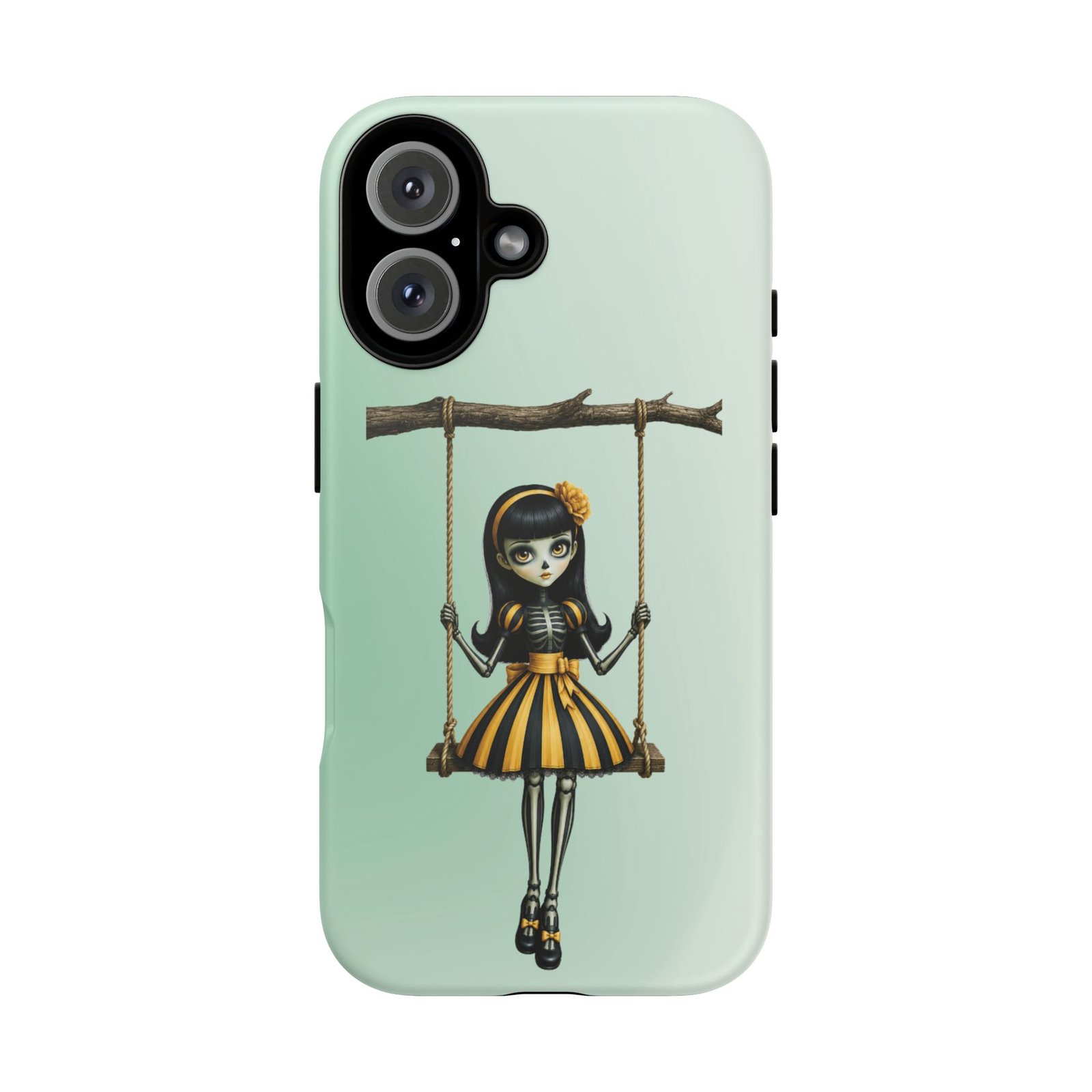 Cute Gothic Skeleton Girl Swing Phone Case – Mint Green Protective Phone Cover - iPhone 16 17 - Image 3