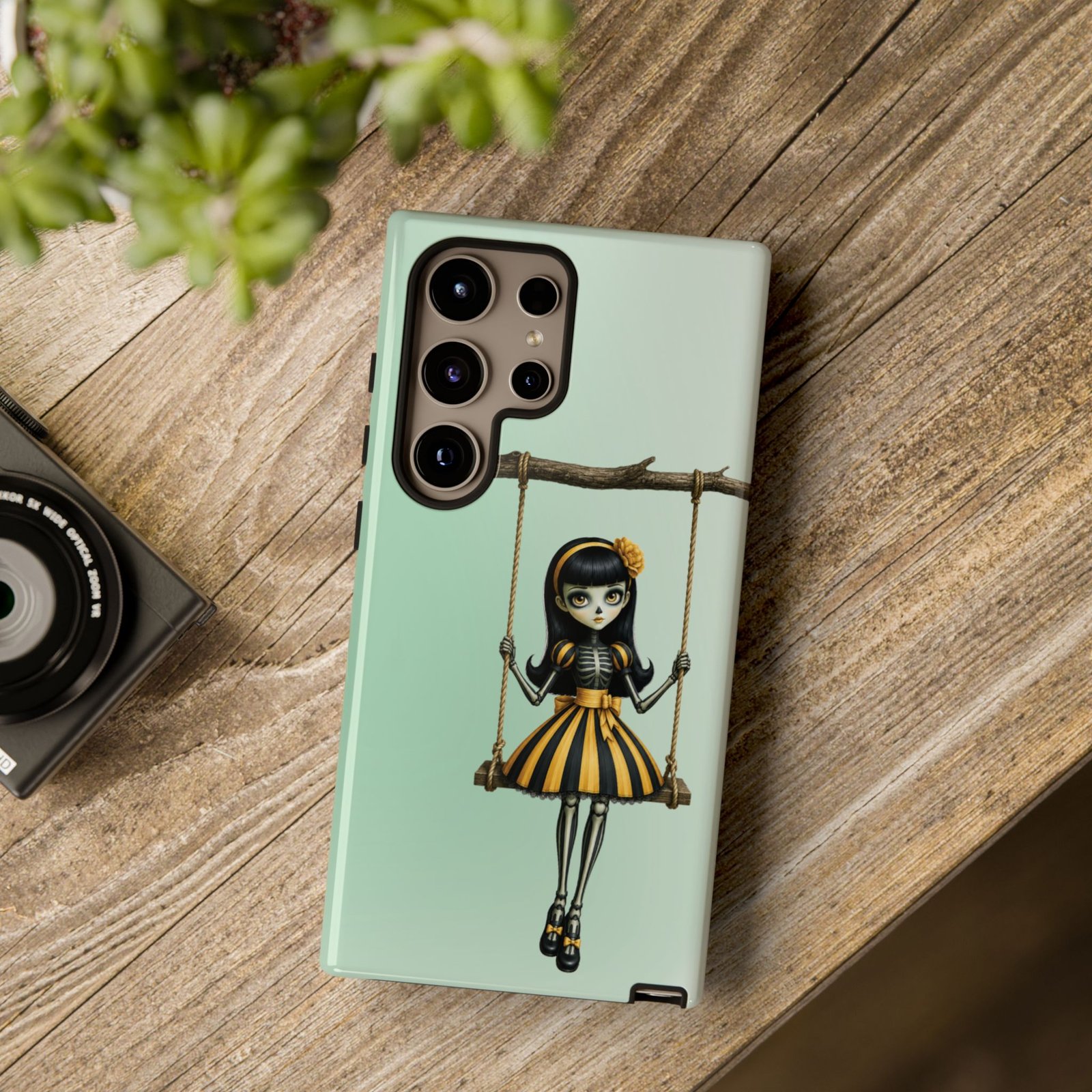 Cute Gothic Skeleton Girl Swing Phone Case – Mint Green Protective Phone Cover - Samsung Galaxy S24 S25 - Image 10