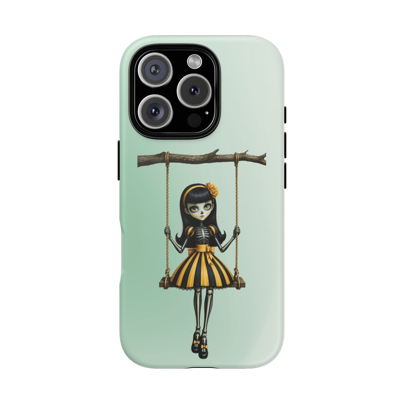 Cute Gothic Skeleton Girl Swing Phone Case – Mint Green Protective Phone Cover - iPhone 16 17 - Image 7