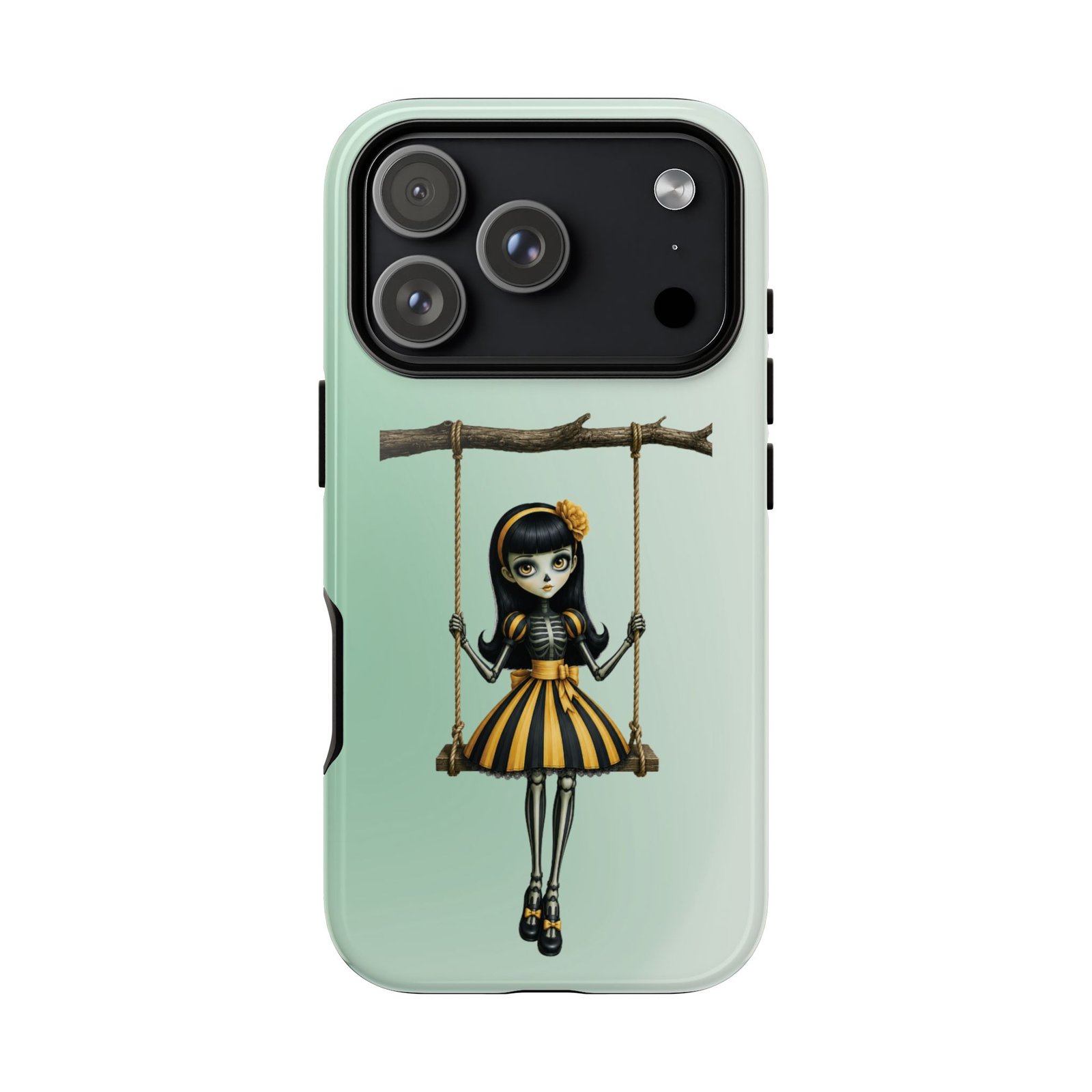 Cute Gothic Skeleton Girl Swing Phone Case – Mint Green Protective Phone Cover - iPhone 16 17 - Image 14