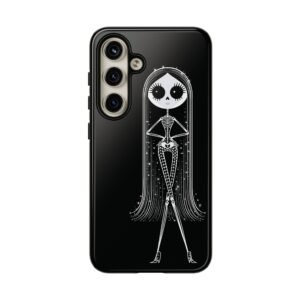 Cute Gothic Skeleton Girl Swing Phone Case – White on Black - Protective Phone Cover - Samsung Galaxy S24 S25