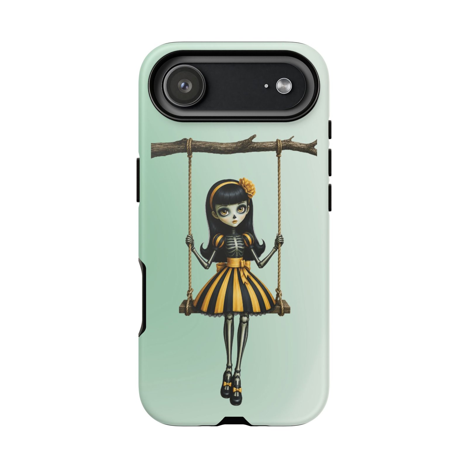 Cute Gothic Skeleton Girl Swing Phone Case – Mint Green Protective Phone Cover - iPhone 16 17 - Image 13