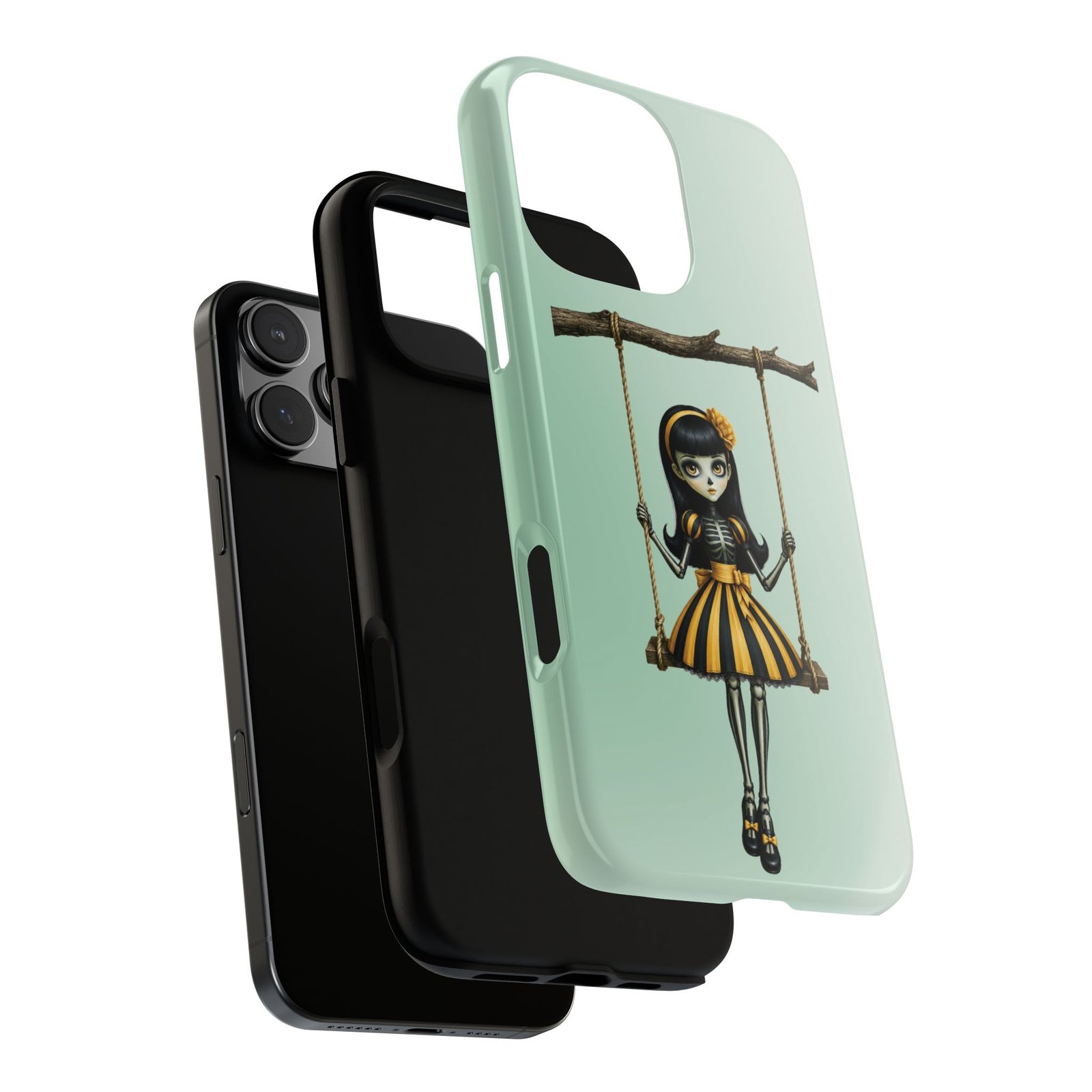Cute Gothic Skeleton Girl Swing Phone Case – Mint Green Protective Phone Cover - iPhone 16 17 - Image 9