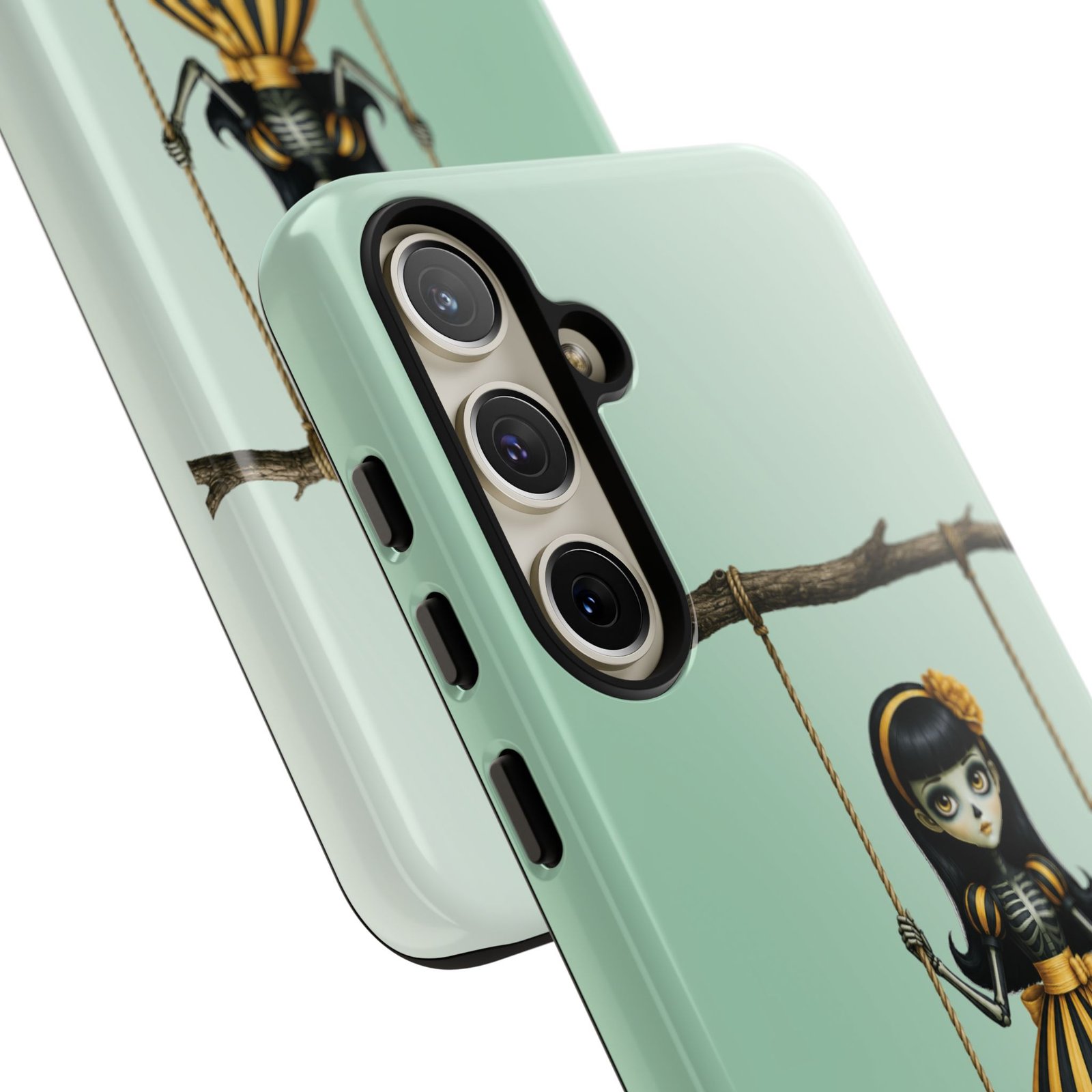 Cute Gothic Skeleton Girl Swing Phone Case – Mint Green Protective Phone Cover - Samsung Galaxy S24 S25 - Image 6
