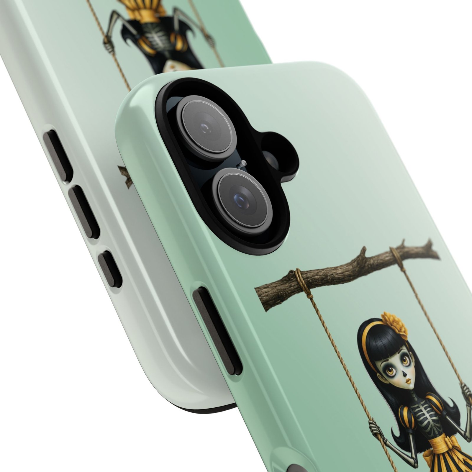 Cute Gothic Skeleton Girl Swing Phone Case – Mint Green Protective Phone Cover - iPhone 16 17 - Image 2